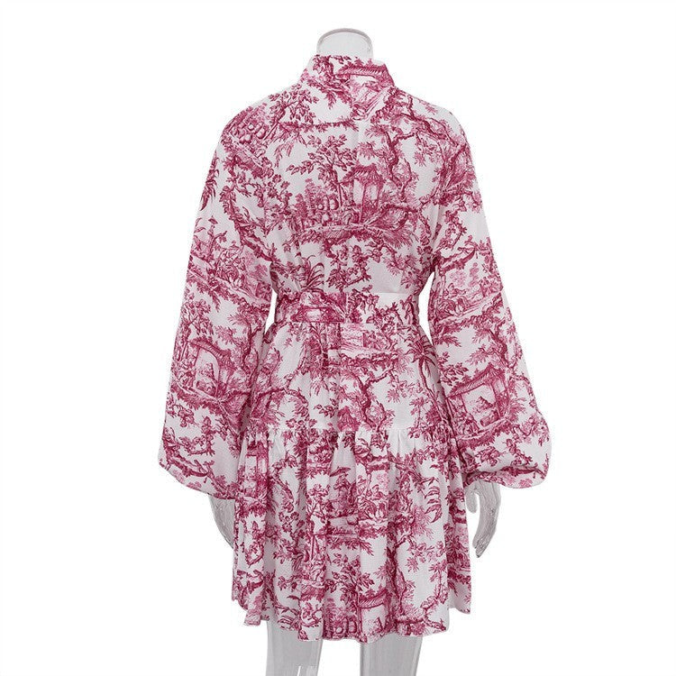 Aquarelle Tie-Neck Puff Sleeve Mini