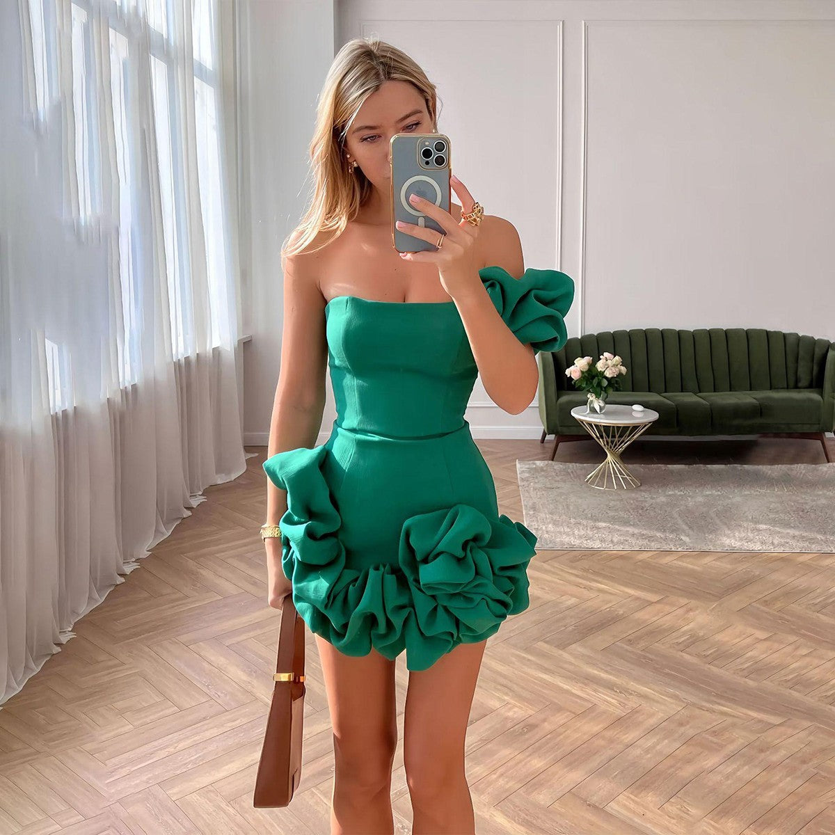 Bloom One-Shoulder Rosette Mini