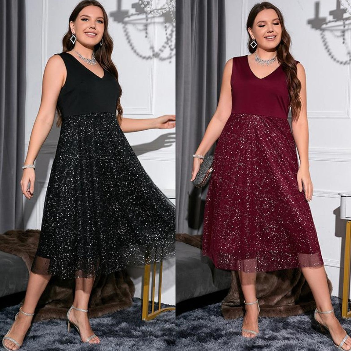 Elodie Polka V-Neck Midi
