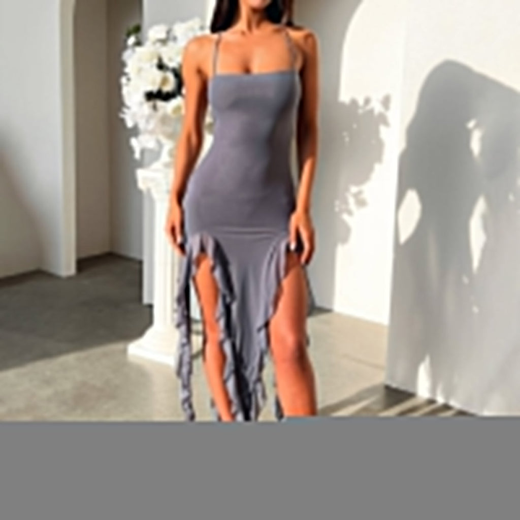 Sera Split Ruffle Slip Dress
