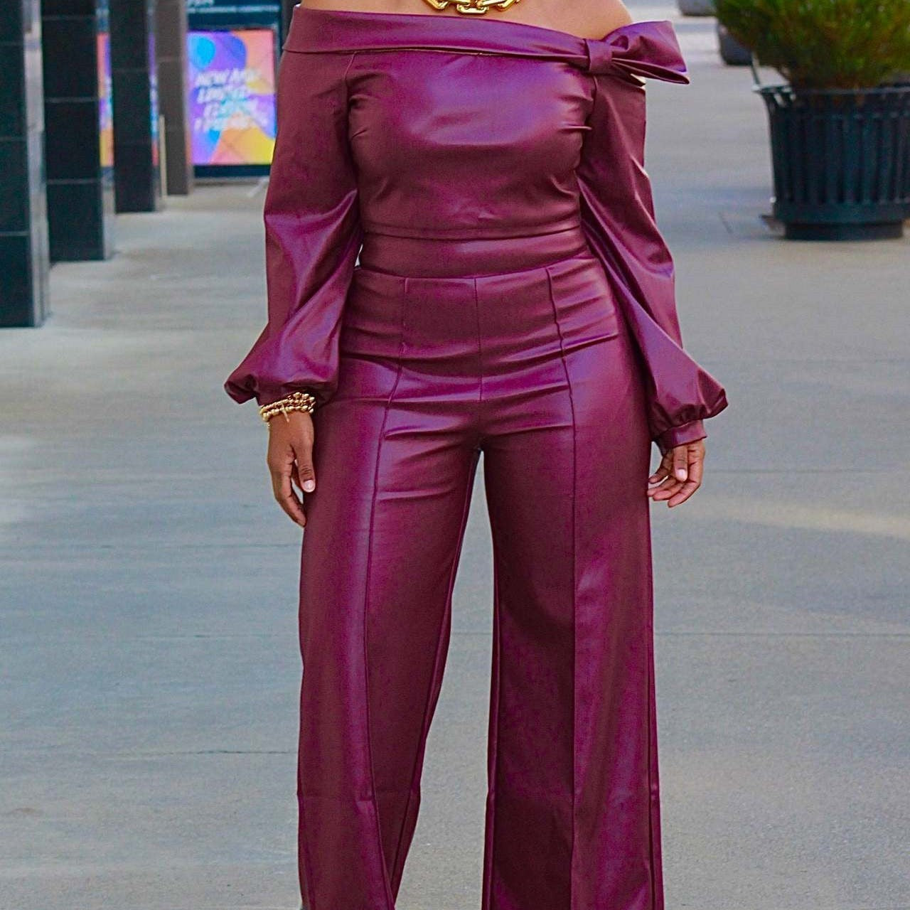 Vivienne Leather-Panel Suit
